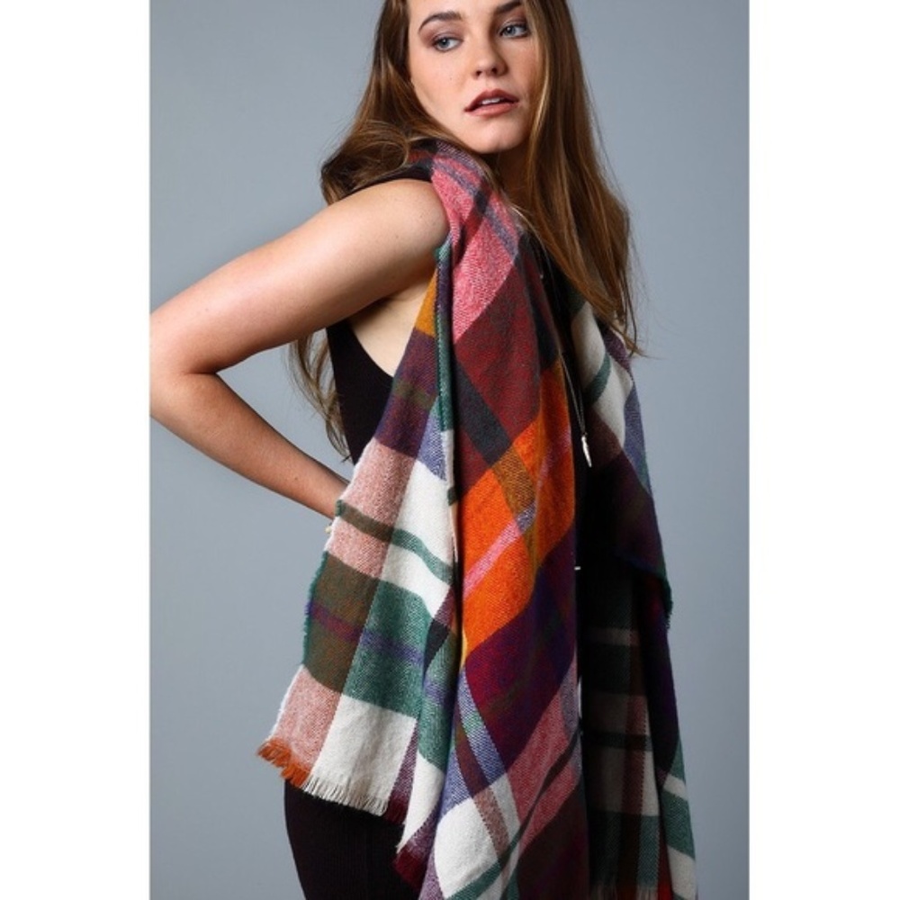Angelique Soft Multicolored Plaid Wrap Scarf - Picture 6 of 7